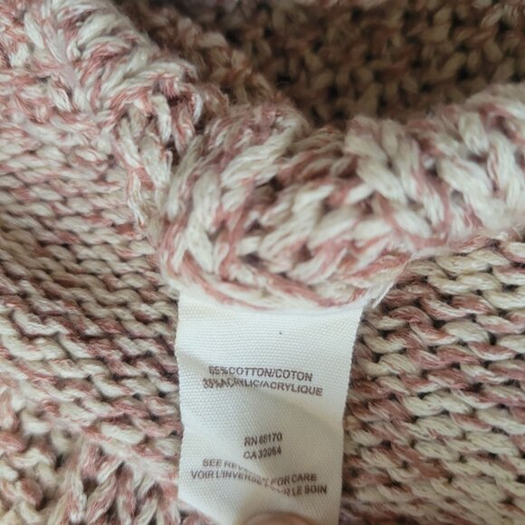 Free People XS Open-Knit Cropped Sweater Pink & Cream Cotton Blend Long Sleeve - Picture 5 of 5